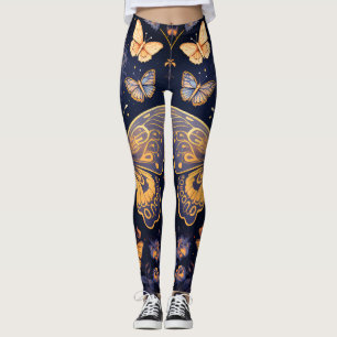 Modern Art Deco Purple Blue Gold Butterfly Leggings