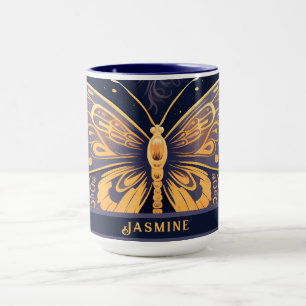 Modern Art Deco Purple Blue Gold Butterfly Mug