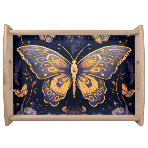 Modern Art Deco Purple Blue Gold Butterfly Serving Tray