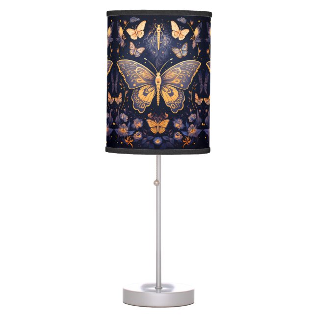 Modern Art Deco Purple Blue Gold Butterfly Table Lamp (Front)