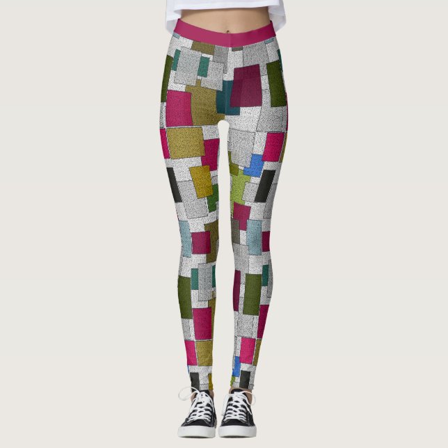 Modern Art Deco Purple Gray Geometric Pattern Yoga Leggings (Front)