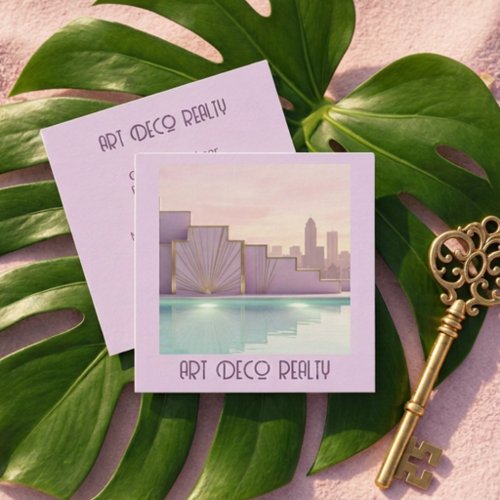 Modern Art Deco Realtor Photo Square Business Card