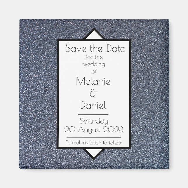 Modern Art Deco Silver Giltter Save the Day Magnet (Front)