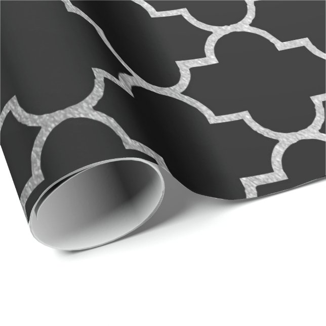 Modern Art Deco Silver Gray Black Geometric Vip Wrapping Paper (Roll Corner)