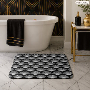 Modern Art Deco Sunburst Fan Pattern Black White Bath Mat