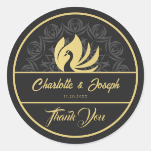 Modern Art Deco Swan Gold and Black Wedding Classic Round Sticker