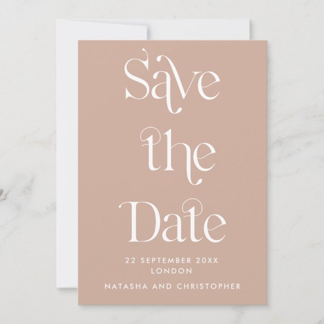 Modern Art Deco Typography Earth Tone Photo Save The Date (Front)