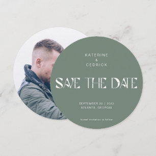 Modern Art Deco Typography Round Circle Sage Save The Date