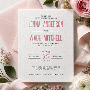 Modern Art Deco Typography Wedding Letterpress Invitation