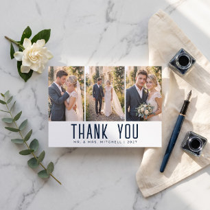 Modern Art Deco Typography Wedding Thank You Photo Letterpress Photo Cards