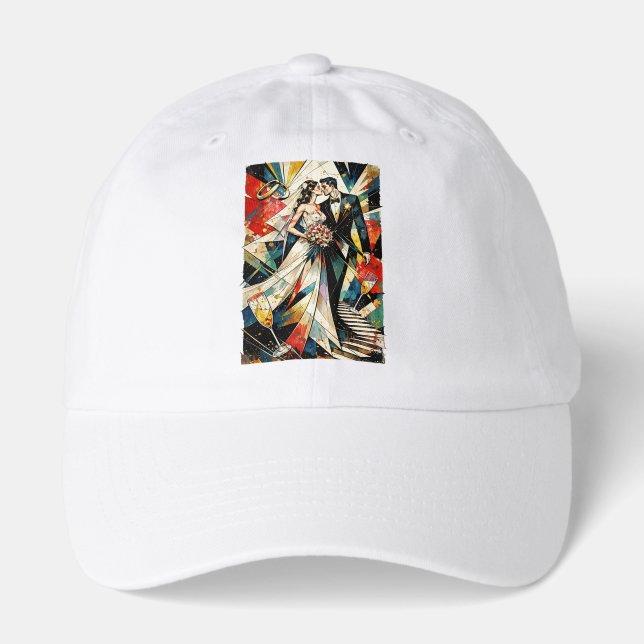 Modern Art Deco Wedding Couple Illustration Hat (Front)