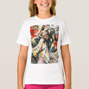 Modern Art Deco Wedding Couple Illustration T-Shirt