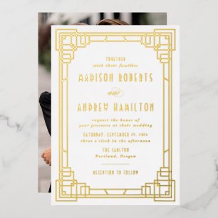 Modern Art Deco Wedding Gold Foil Invitation