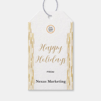 Modern Art Deco White Gold Corporate Holiday Gift  Tags