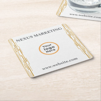 Modern Art Deco White Gold Corporate Logo Paper  Square Paper Coaster