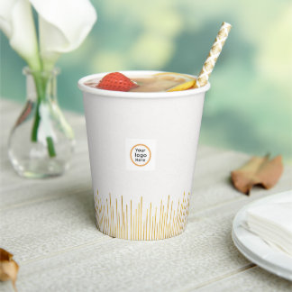 Modern Art Deco White Gold Corporate  Paper Cups