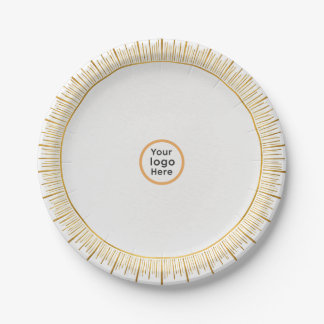 Modern Art Deco White Gold Corporate  Paper Plates
