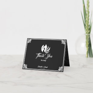 Modern Art Deco White Swan Wedding Folded Letterpress Thank You Card