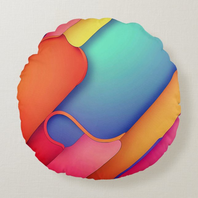 Modern Art Design Folds of Color Round Pillow (Front)