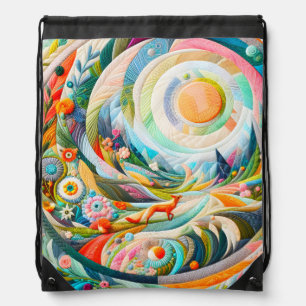 Modern Art Embroidered Look Spring Landscape Drawstring Bag