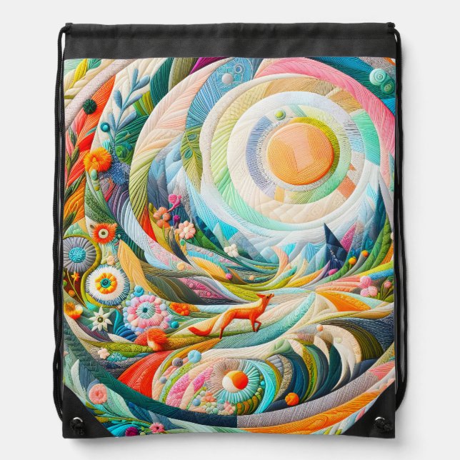 Modern Art Embroidered Look Spring Landscape Drawstring Bag (Front)