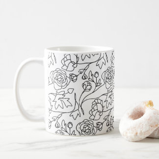 Modern Art Floral Black White Coffee Mug