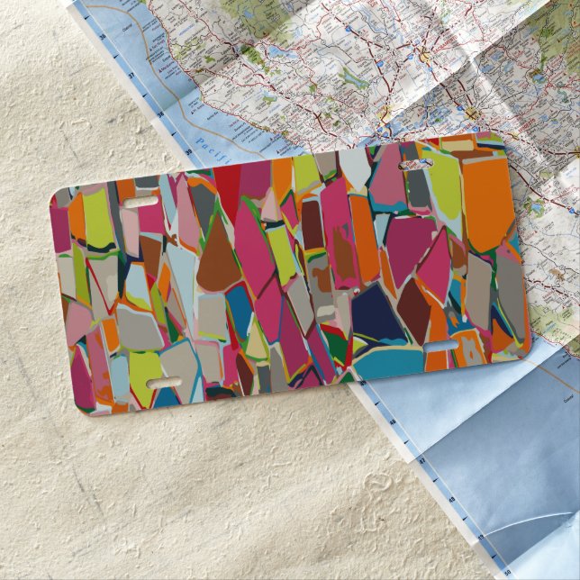 Modern Art Geometric Deco Multi-color License Plate (In Situ)