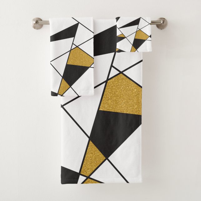 Modern Art Geometry -black and white with gold- Bath Towel Set (Insitu)