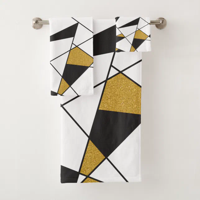 Modern Art Geometry -black and white with gold- Bath Towel Set | Zazzle