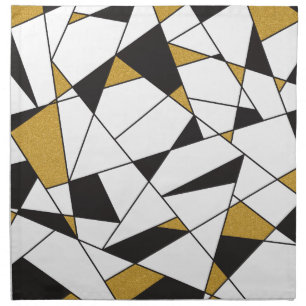Modern Art Geometry -black and white with gold- Cloth Napkin