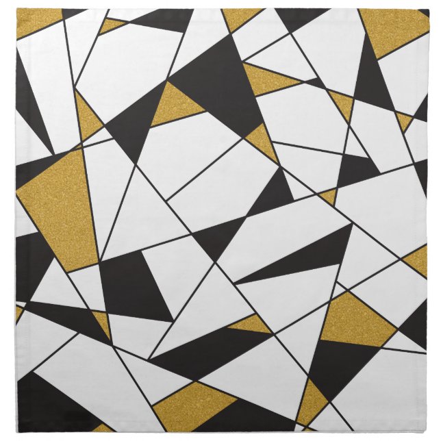 Modern Art Geometry -black and white with gold- Cloth Napkin (Front)