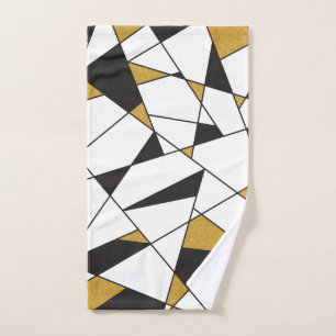 Modern Art Geometry -black and white with gold- Hand Towel