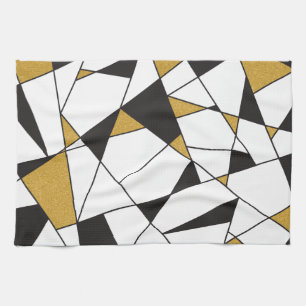 Modern Art Geometry -black and white with gold- Kitchen Towel