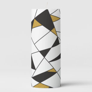 Modern Art Geometry -black and white with gold- Pillar Candle