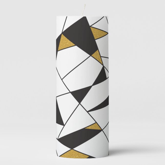 Modern Art Geometry -black and white with gold- Pillar Candle (Front)