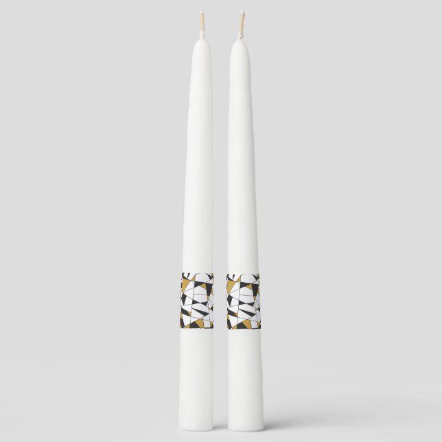 Modern Art Geometry -black and white with gold- Taper Candle (Front)