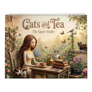 Modern Art Girl Drinking Tea Cat Calendar 2027