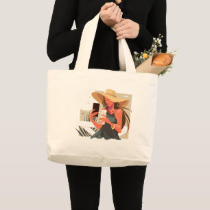 Modern Art Girl With A Hat Large Tote Bag