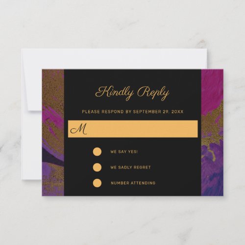 Modern art gold black wedding RSVP card