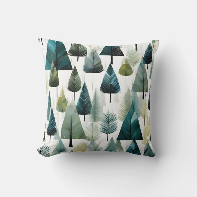 Modern Art Green Rustic Winter Christmas Trees Throw Pillow (Front)