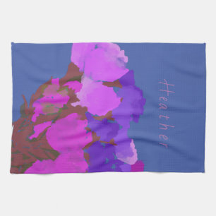 Modern Art Happy Colorful Flowers +Custom Name Kitchen Towel
