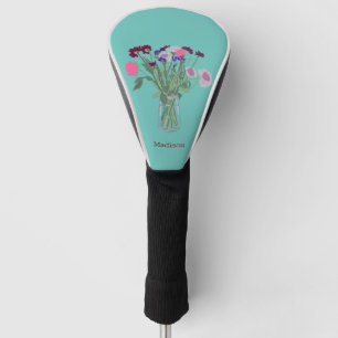 Modern Art Happy Colorful Wildflowers +Custom Name Golf Head Cover