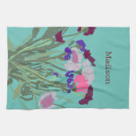 Modern Art Happy Colorful Wildflowers +Custom Name Kitchen Towel