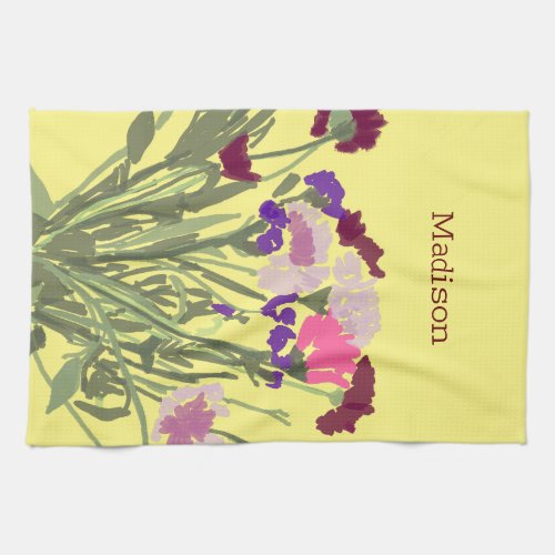 Modern Art Happy Colorful Wildflowers Custom Name Kitchen Towel