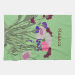 Modern Art Happy Colorful Wildflowers +Custom Name Kitchen Towel