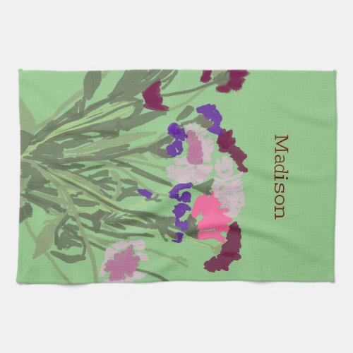 Modern Art Happy Colorful Wildflowers Custom Name Kitchen Towel