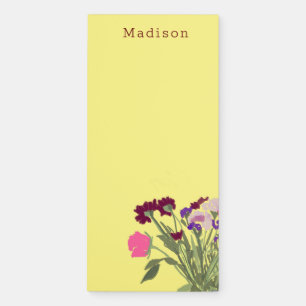 Modern Art Happy Colorful Wildflowers +Custom Name Magnetic Notepad