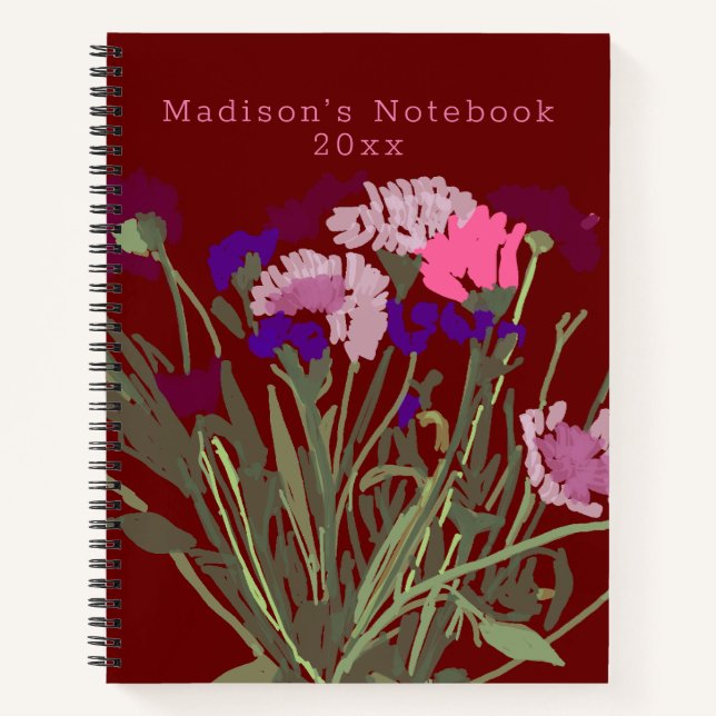 Modern Art Happy Colorful Wildflowers +Custom Name Notebook (Front)