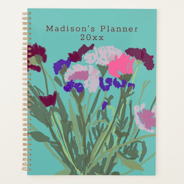 Modern Art Happy Colorful Wildflowers +Custom Name Planner (Front)