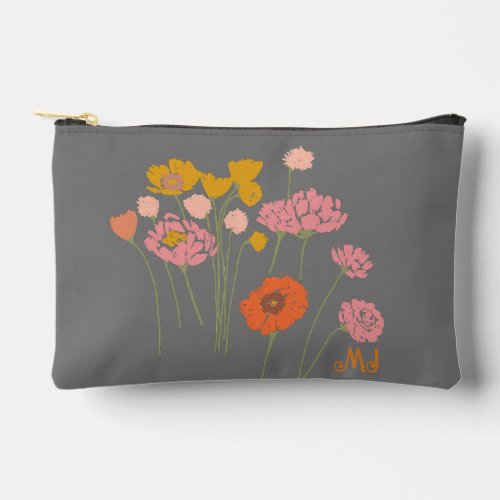 Modern Art Happy Colorful Wildflowers Initials Accessory Pouch